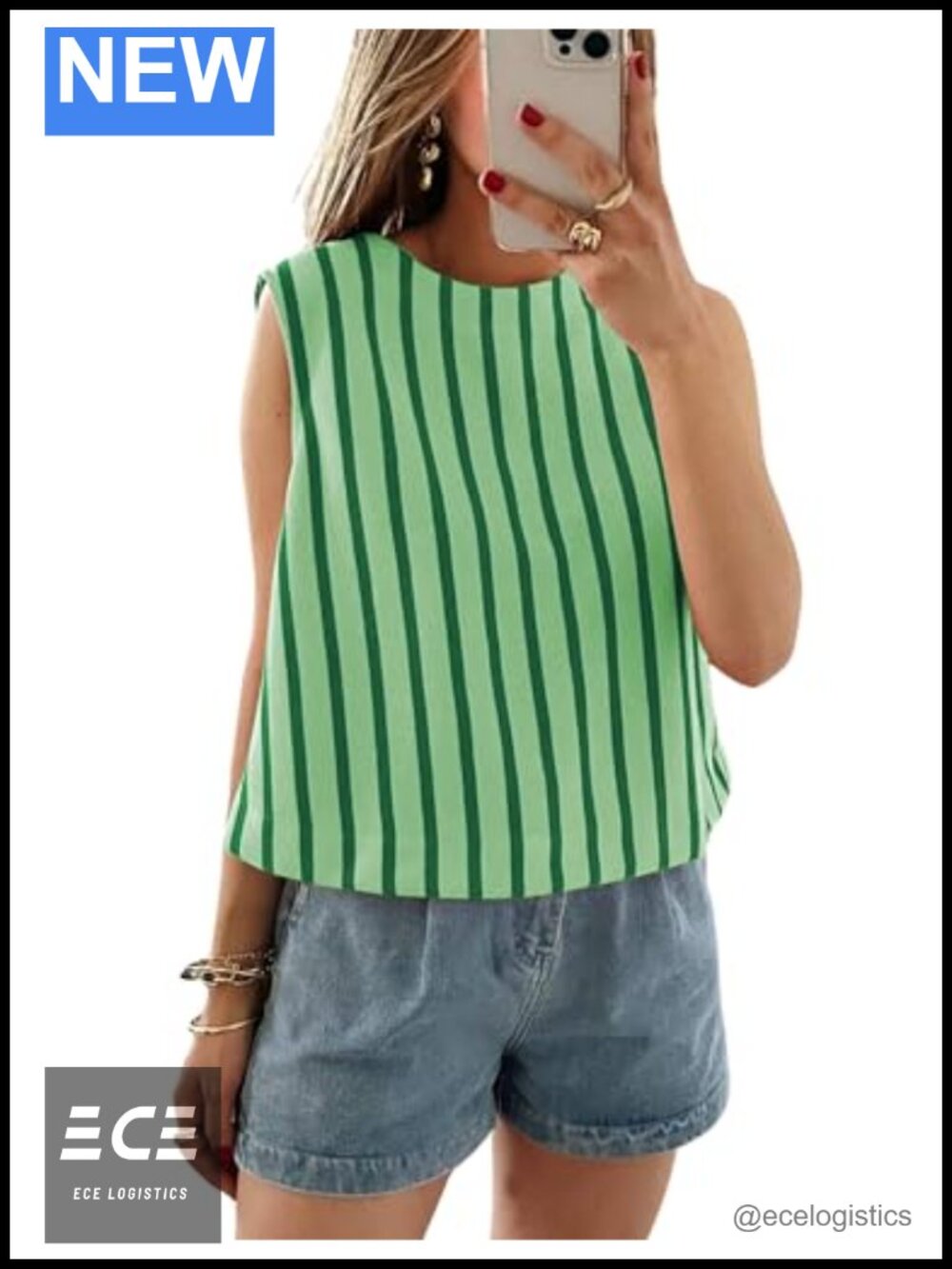 Women's Striped Tank Top Sleeveless Crewneck Summer Vest Blouse
